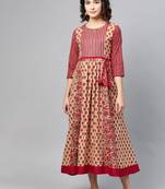 Maroon printed cotton long-dresses