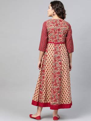 Maroon printed cotton long-dresses 2