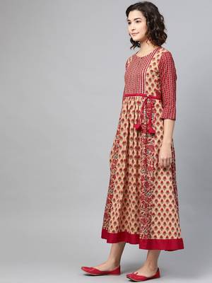 Maroon printed cotton long-dresses 3