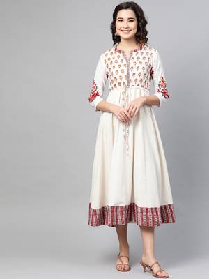 Off-white printed cotton long-dresses 1