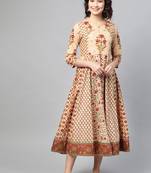 Beige printed cotton long-dresses