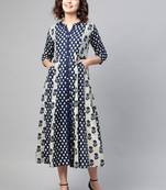 Navy-blue printed cotton long-dresses