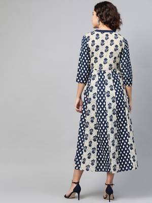 Navy-blue printed cotton long-dresses 2