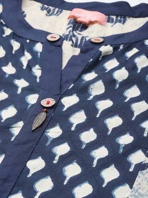 Navy-blue printed cotton long-dresses 5