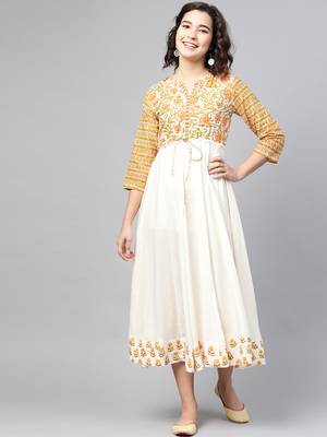 Off-white printed cotton long-dresses 1