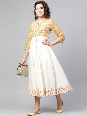 Off-white printed cotton long-dresses 4