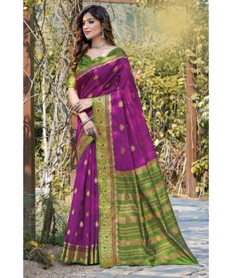 Sangam Prints Purple Cotton Woven Work Traditional Saree 1