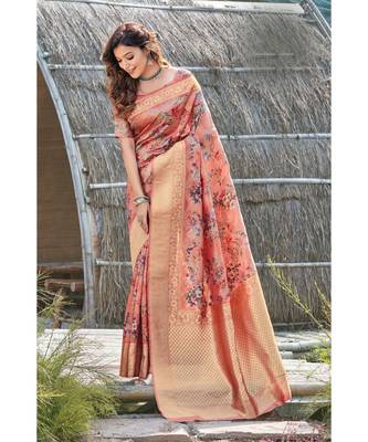 Sangam Prints Peach Silk Woven Work Traditional Saree 1