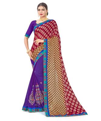 Sangam Prints Purple & Maroon Georgette Embroidery Work Traditional Saree 1