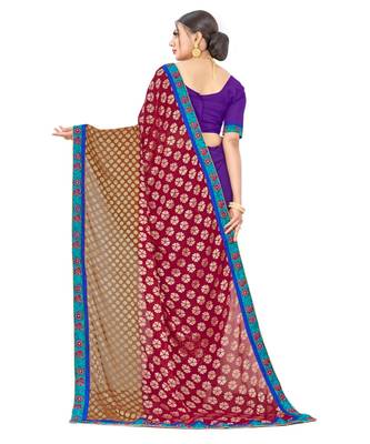 Sangam Prints Purple & Maroon Georgette Embroidery Work Traditional Saree 2