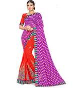 Sangam Prints Purple & Red Georgette Embroidery Work Traditional Saree