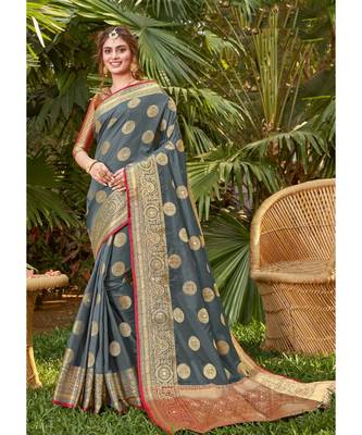 Sangam Prints Grey Silk Woven Work Traditional Saree 1