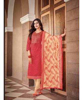 Carrot Red embroidery modal butti unstitch straight fit churidar salwar suits 1