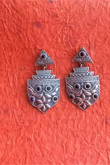 Indian Tradional Hand crafted silver look alike Brass Earrings for Women & Girls