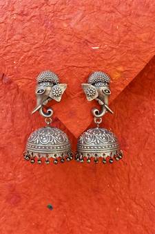 Indian Tradional Hand crafted silver look alike Brass Earrings for Women & Girls