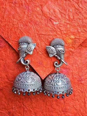 Indian Tradional Hand crafted silver look alike Brass Earrings for Women & Girls 3