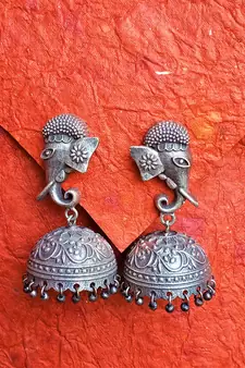 Indian Tradional Hand crafted silver look alike Brass Earrings for Women & Girls