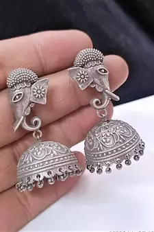 Indian Tradional Hand crafted silver look alike Brass Earrings for Women & Girls