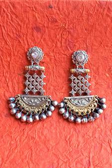 Indian Tradional Hand crafted silver look alike Brass Earrings for Women & Girls