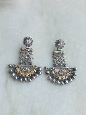 Indian Tradional Hand crafted silver look alike Brass Earrings for Women & Girls 2