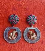 Indian Tradional Hand crafted Silver look alike Dual tone Brass Earrings for Women & Girls