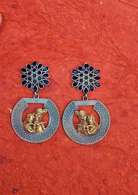 Indian Tradional Hand crafted Silver look alike Dual tone Brass Earrings for Women & Girls 1