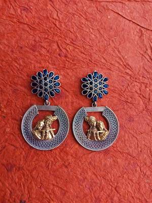 Indian Tradional Hand crafted Silver look alike Dual tone Brass Earrings for Women & Girls 2