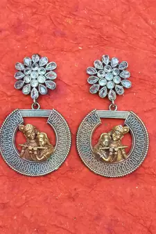 Indian Tradional Hand crafted Silver look alike Dual tone Brass Earrings for Women & Girls