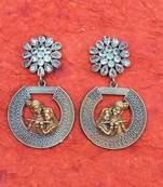 Indian Tradional Hand crafted Silver look alike Dual tone Brass Earrings for Women & Girls