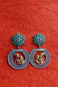 Indian Tradional Hand crafted Silver look alike Dual tone Brass Earrings for Women & Girls