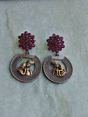 Indian Tradional Hand crafted Silver look alike Dual tone Brass Earrings for Women & Girls 1