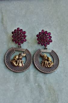 Indian Tradional Hand crafted Silver look alike Dual tone Brass Earrings for Women & Girls