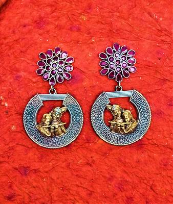 Indian Tradional Hand crafted Silver look alike Dual tone Brass Earrings for Women & Girls 3