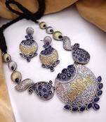 Indian Tradional Hand crafted Oxidized Brass Dual tone Necklace set with Earrings for Women & Girls