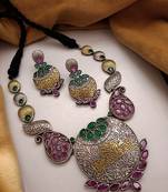 Indian Tradional Hand crafted Oxidized Brass Dual tone Necklace set with Earrings for Women & Girls