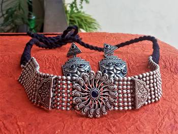 Indian Tradional Hand crafted Oxidized Brass Necklace set with Earrings for Women & Girls 1