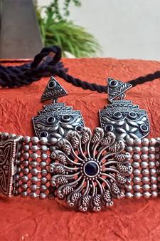 Indian Tradional Hand crafted Oxidized Brass Necklace set with Earrings for Women & Girls