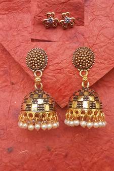 2pair of Oxidized Gold plated  metal jhumki and American Diamond stud Earrings for women & Girls