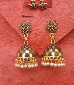 2pair of Oxidized Gold plated  metal jhumki and American Diamond stud Earrings for women & Girls