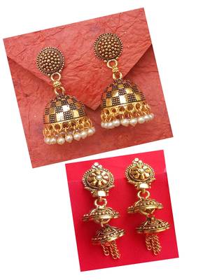 2pair of Oxidized Gold plated Alloy metal jhumki Earrings for women & Girls 1