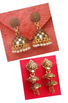 2pair of Oxidized Gold plated Alloy metal jhumki Earrings for women & Girls