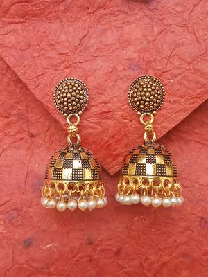 2pair of Oxidized Gold plated Alloy metal jhumki Earrings for women & Girls 2
