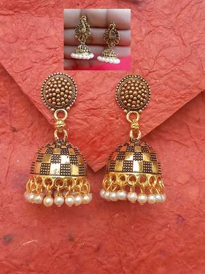 2pair of Oxidized Gold plated Alloy metal jhumki Earrings for women & Girls 1