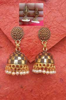 2pair of Oxidized Gold plated Alloy metal jhumki Earrings for women & Girls