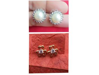 2pair of Pearl with American diamond & Gold plated AD stud  Earrings for women & Girls 1