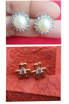 2pair of Pearl with American diamond & Gold plated AD stud  Earrings for women & Girls
