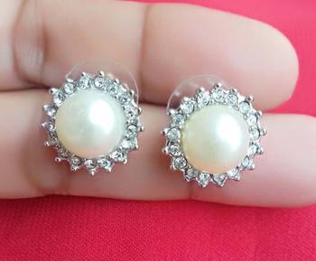 2pair of Pearl with American diamond & Gold plated AD stud  Earrings for women & Girls 2