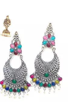2 pair of Oxidized Gold/ silver plated Alloy metal jhumki Earrings for women & Girls
