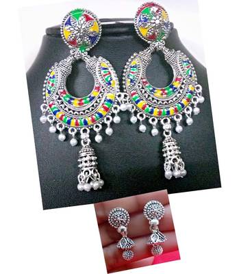 2pair of Oxidized silver  plated Alloy metal chandbali Earrings for women & Girls 1