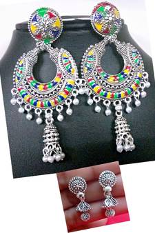 2pair of Oxidized silver  plated Alloy metal chandbali Earrings for women & Girls